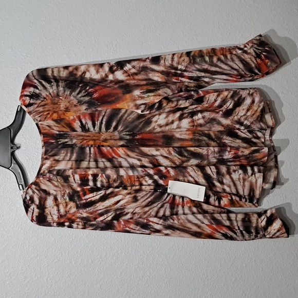 Karen Kane Tie Dye Printed Tie Split V-Neck Long Sleeve Curved Hem Peasa… - Picture 6 of 7